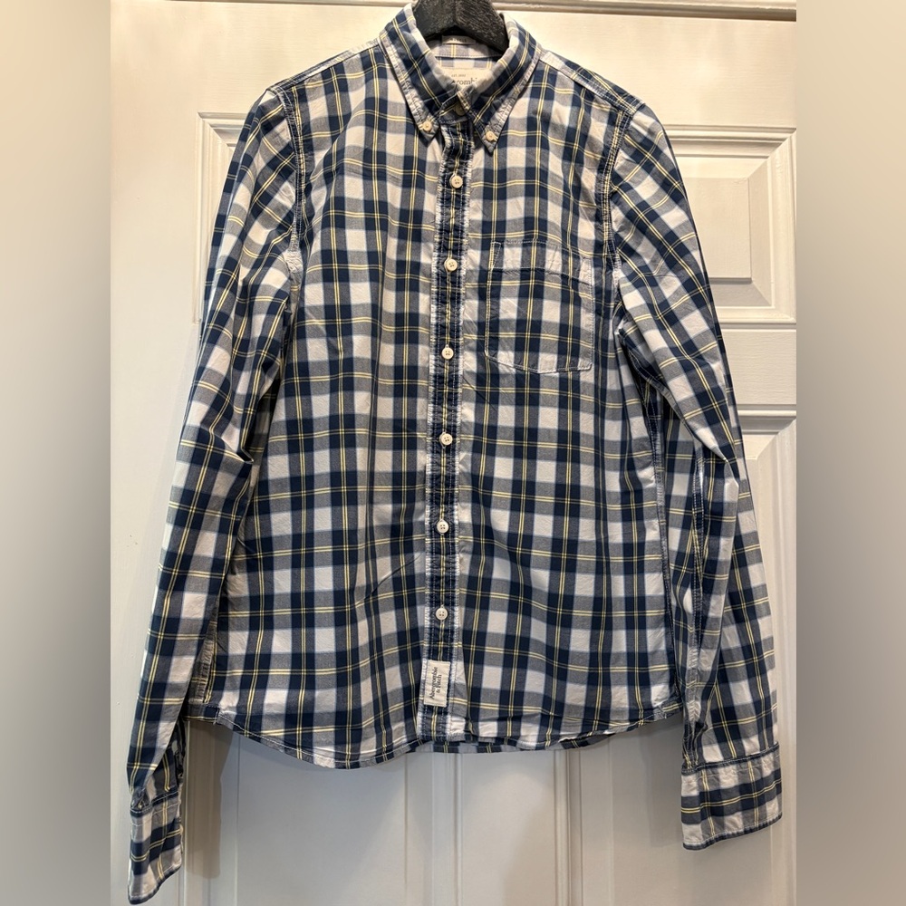 Abercrombie & Fitch Navy and White Men’s Checkered Button‎ Down Shirt XL Preppy